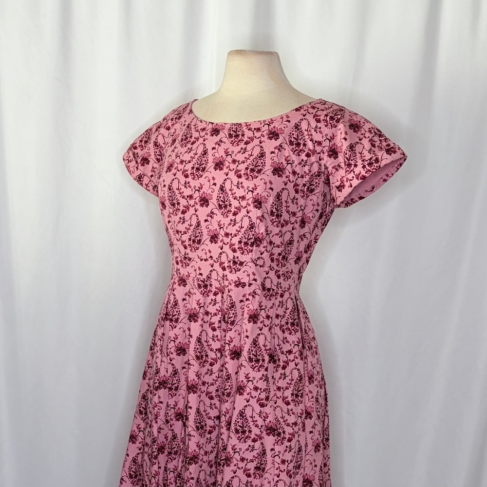 GAL MEETS GLAM Hallie Dress Paisley Floral Pink Purple Box Pleats Pockets Size 8 - Picture 8 of 15